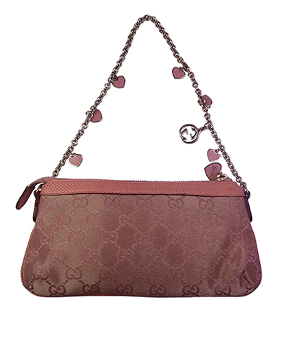 Heart Charm Pochette, &pound;120, Handbags, Gold/Pink, Canvas, Front view
